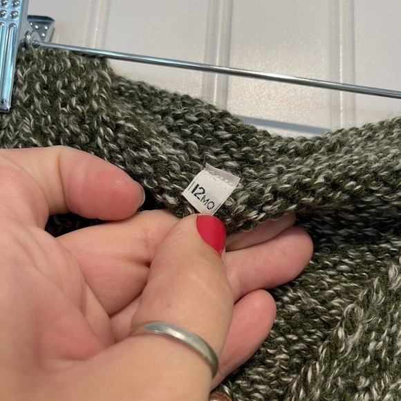 Green Knit Monkey Cardigan Sweater Baby Size 12 Months - Picture 3 of 4